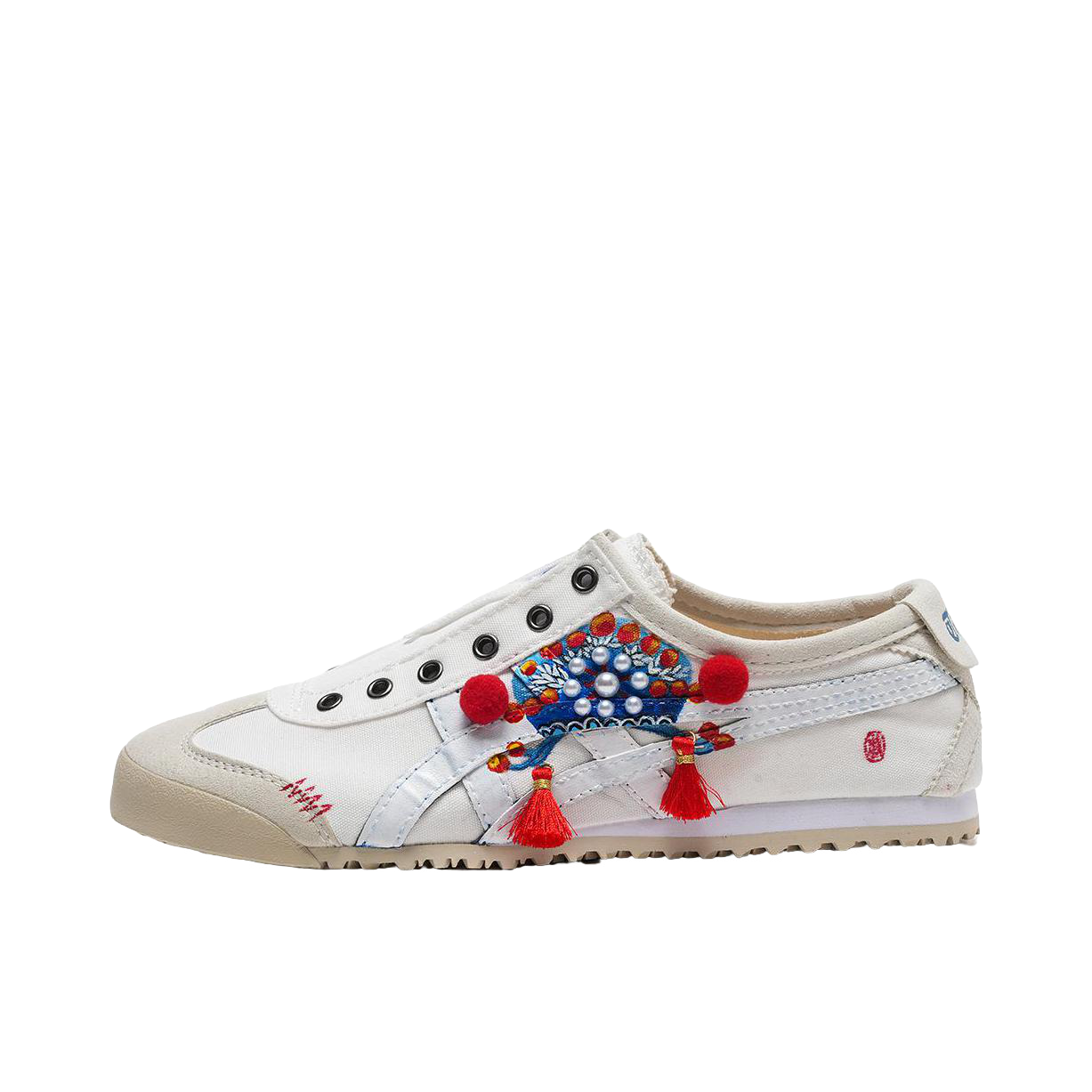 推荐商品：【定制球鞋】Onitsuka Tiger Mexico 66 Slip-on 舒适轻便 防滑耐磨 防水 合成革 手绘 织物 一脚蹬 包裹性 德训鞋 增高 运动休闲鞋 霸王别姬/白色 