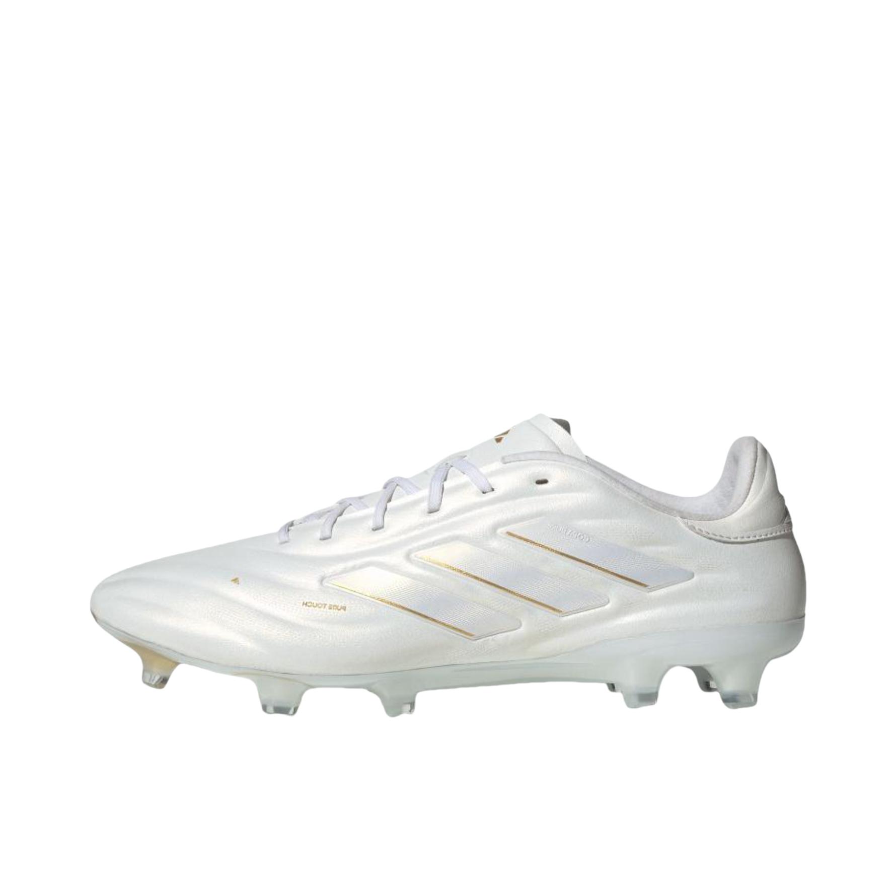 推荐商品：adidas Copa Pure 2 League FG 中端 胶质长钉 天然草地 防滑耐磨支撑 足球鞋 白色/金色