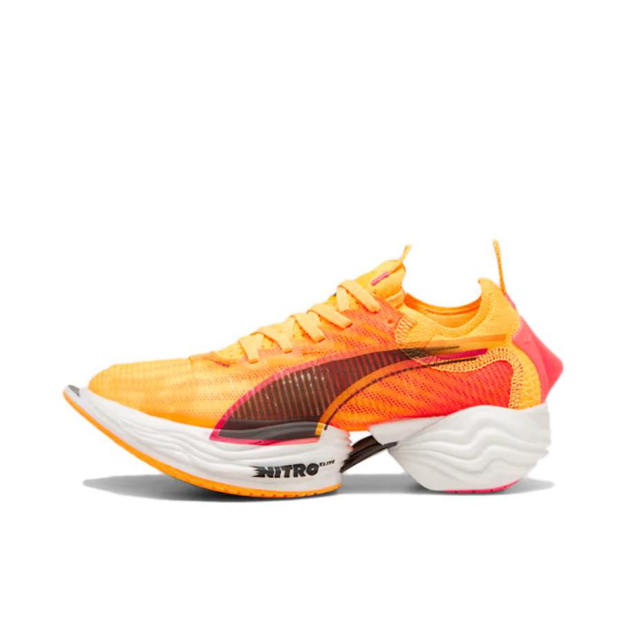 推荐商品：Puma/彪马 Fast-R Nitro Elite 2 异爪2 氮气科技 碳板 回弹 马拉松 支撑 织物 跑鞋 女款/太阳流/日落辉光/彪马白