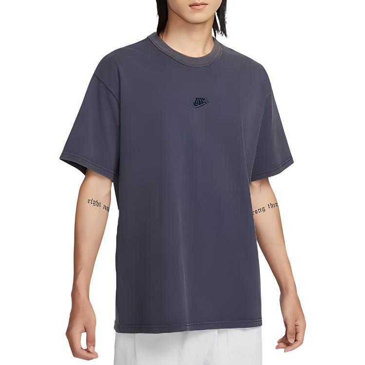 Nike/耐克 Sportswear Essentials 系列纯棉水洗圆领纯色吸湿排汗短袖T恤 FZ5384 深藏青