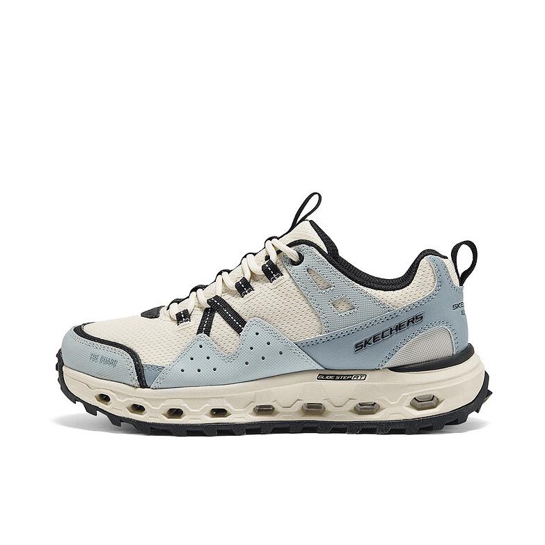 推荐商品：Skechers/斯凯奇 云海 缓震回弹 网面透气 织物 复古 徒步鞋 女款/白色/灰色