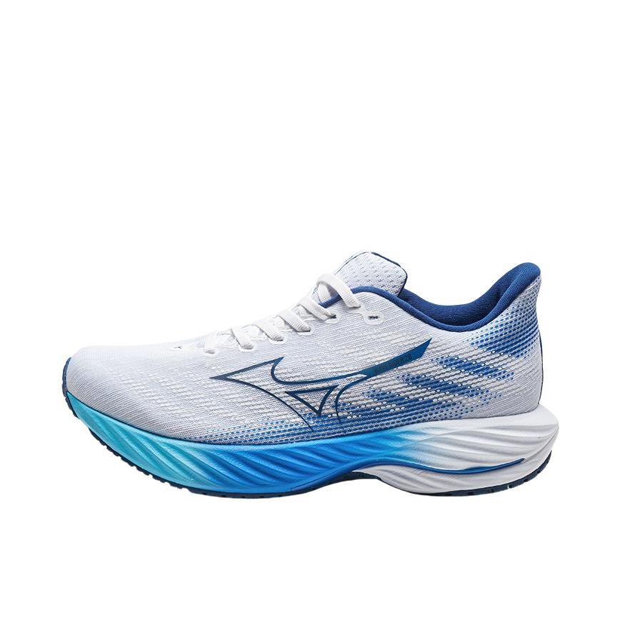 推荐商品：Mizuno/美津浓  Wave Rider  28  防滑 缓震 支撑 回弹  跑鞋 男款/白色/蓝色
