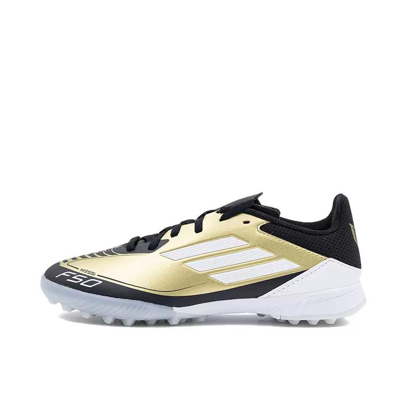 推荐商品：adidas F50 League TF 中端 胶质碎钉 硬草地人造草地 舒适轻盈 足球鞋 大童/白色/金色/黑色