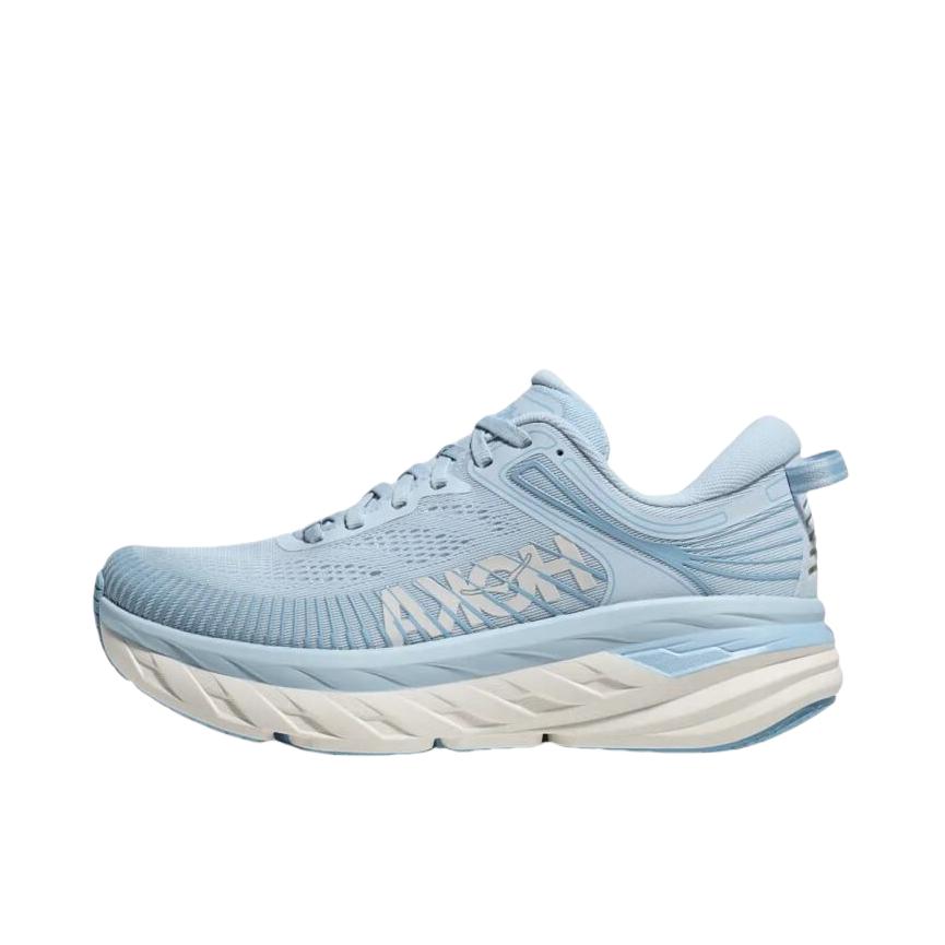 推荐商品：HOKA ONE ONE Bondi 邦代 7 轻便透气 减震 织物 运动 跑鞋 白冰蓝 