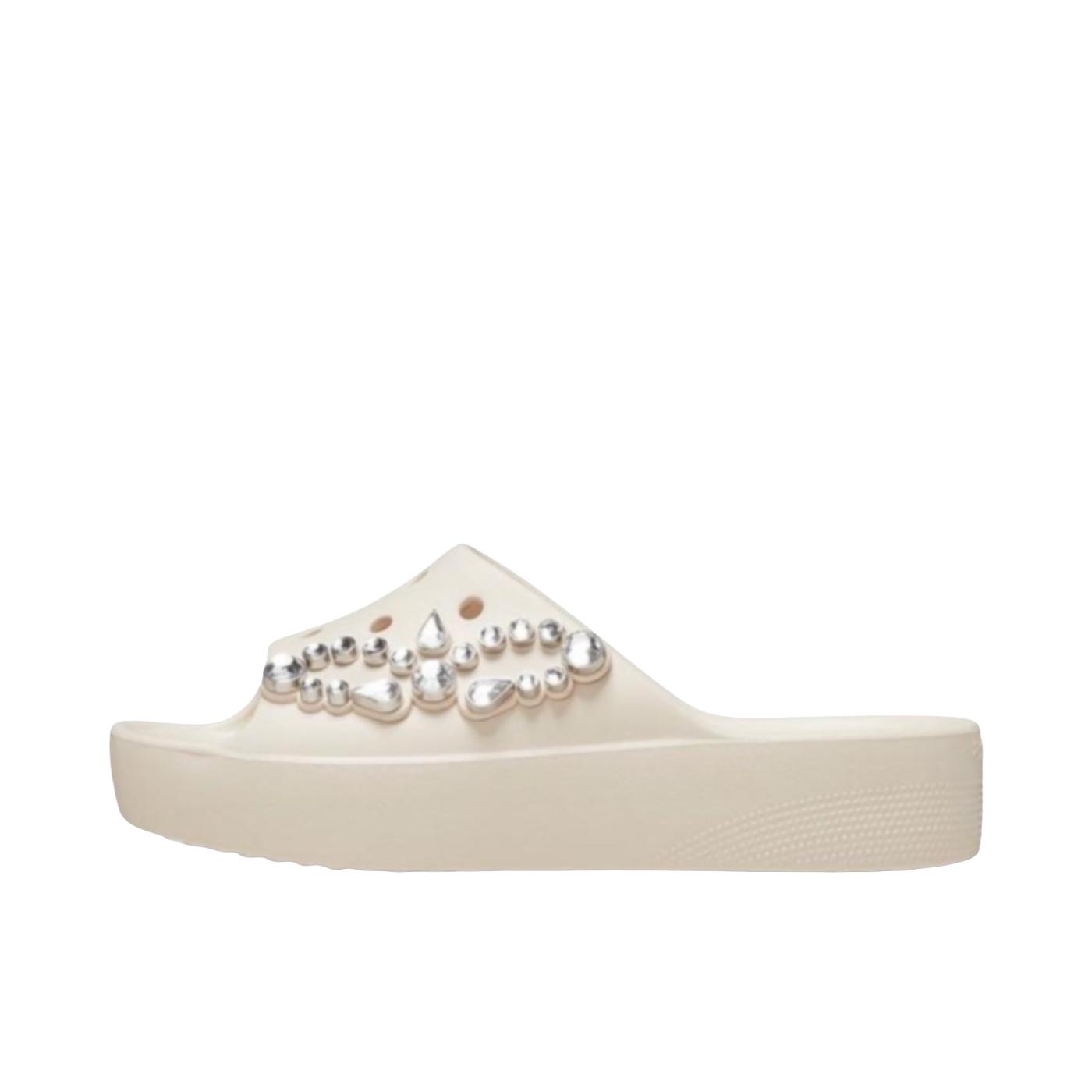 推荐商品：Crocs/卡骆驰 Classic Platform Slide 防滑耐磨 舒适透气 雅丹风 厚底 轻便 运动 百搭 外穿 云朵拖鞋 女款/露珠色/米色
