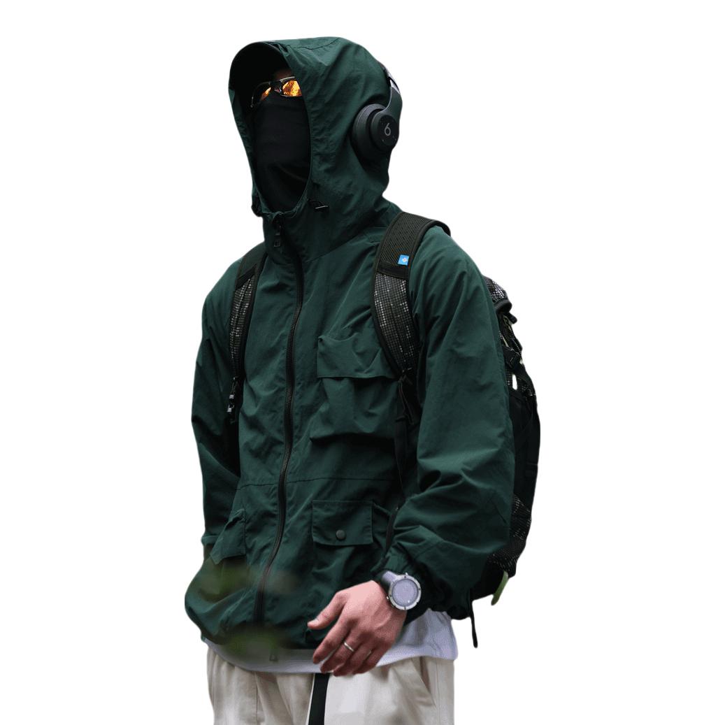 推荐商品：Apay 连帽防泼水透气长袖拉链冲锋衣 男女同款 FR7002 绿