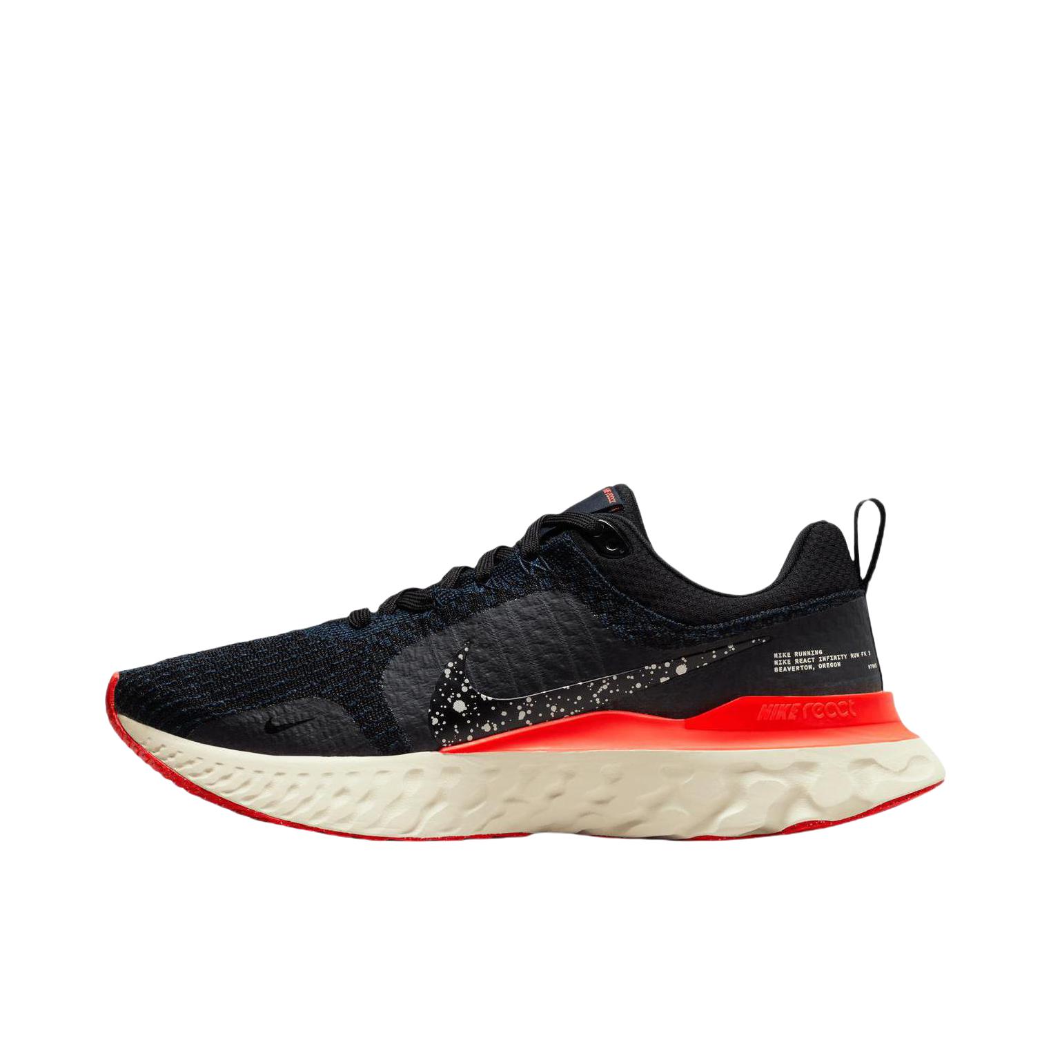 推荐商品：Nike React Infinity Run FK3 跑鞋 减震织物回弹支撑泡棉圆头 黑色/橙色