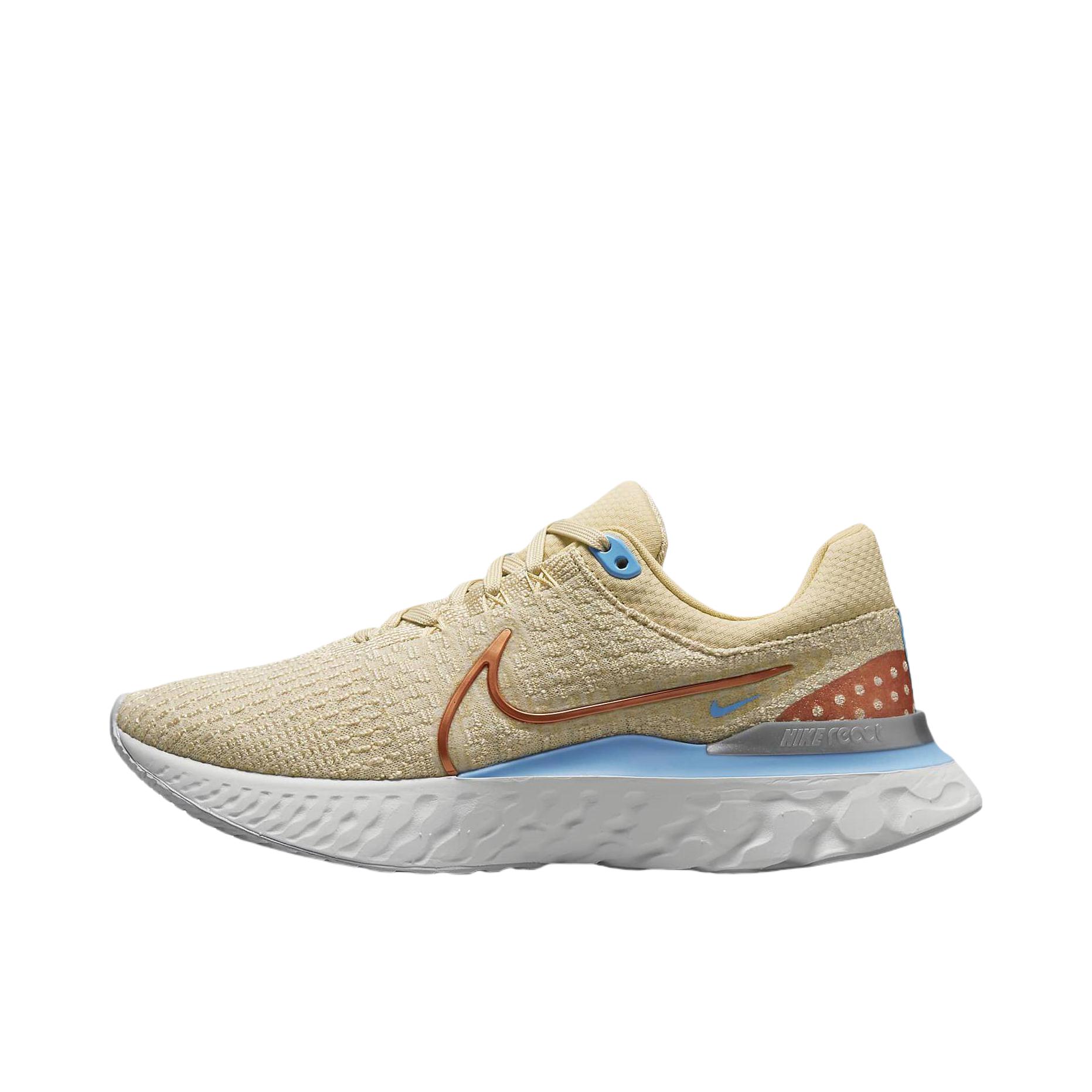 推荐商品：Nike React Infinity Run FK3 跑鞋 减震织物回弹支撑泡棉圆头 女款/棕色/白色/黄色