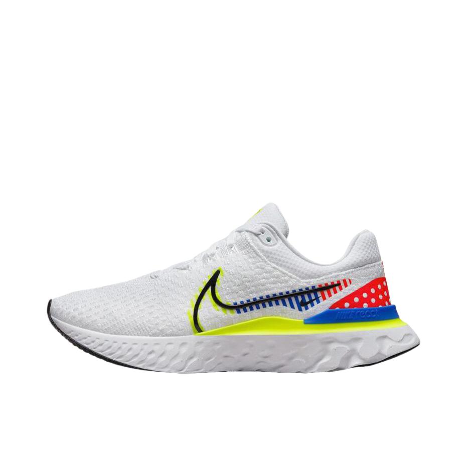 推荐商品：Nike React Infinity Run FK3 跑鞋 减震织物回弹支撑泡棉圆头 白色/荧光黄/亮深红