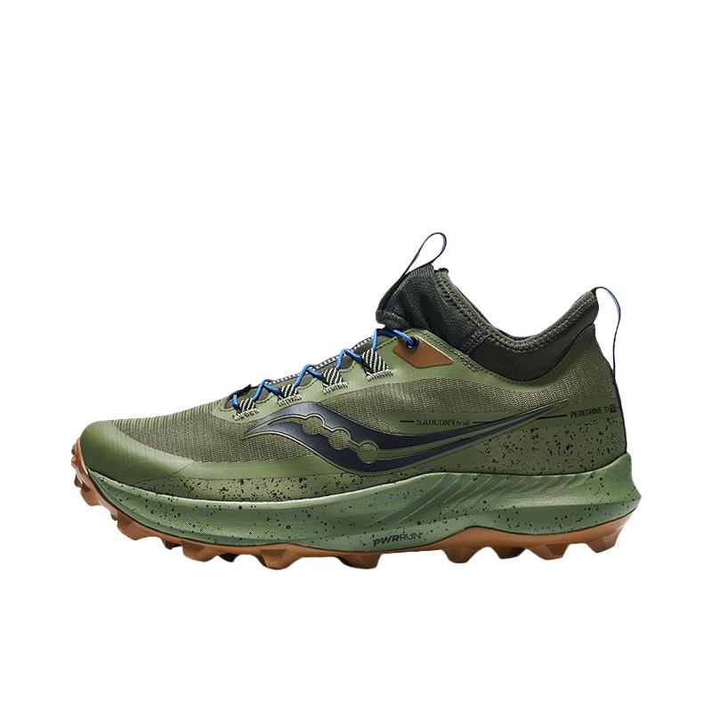 推荐商品：Saucony/索康尼 Peregrine 游隼13 户外越野 舒适缓震 网布透气 防滑耐磨 稳定 跑山 跑鞋 绿色/黑色