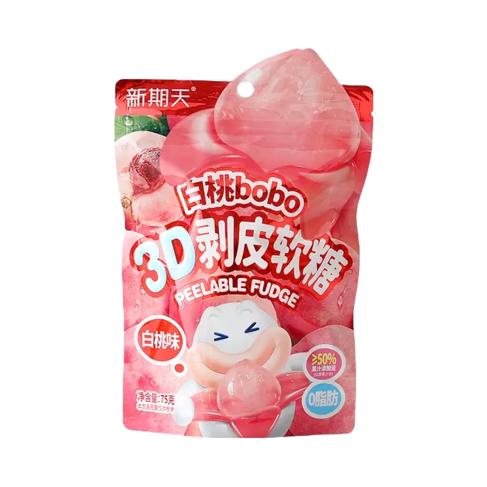 推荐商品：kooday/新期天 3D剥皮软糖 75g 袋装 白桃味