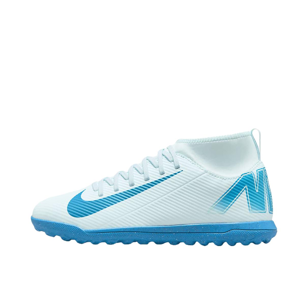 推荐商品：Nike Mercurial Superfly 10 Club TF 低端 胶质碎钉 硬草地人造草地 耐磨防滑 足球鞋 大童/冰川蓝/轨道蓝