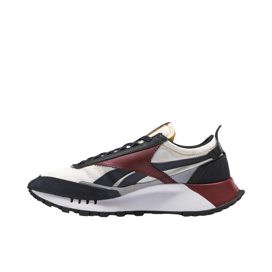 推荐商品：Reebok/锐步 Classic Leather Legacy 跑鞋 时尚复古合成革包裹性轻便减震增高 白色/藏青/酒红