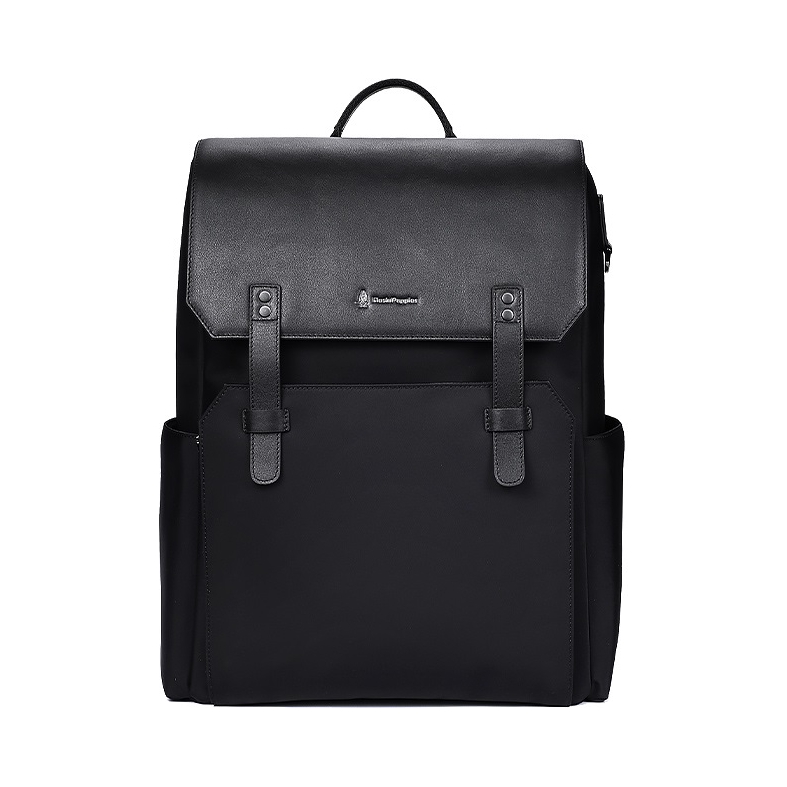 推荐商品：Hush Puppies/暇步士 多功能大容量织物配头层牛皮书包背包双肩包