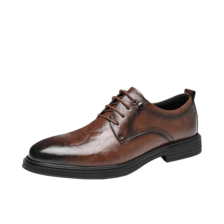 推荐商品：海澜之家 商务 真皮 结婚 新郎 婚礼 雕花 牛剖层革 增高软底 尖头 正装 时尚百搭 皮鞋 HAAPXM4DAO286 咖色