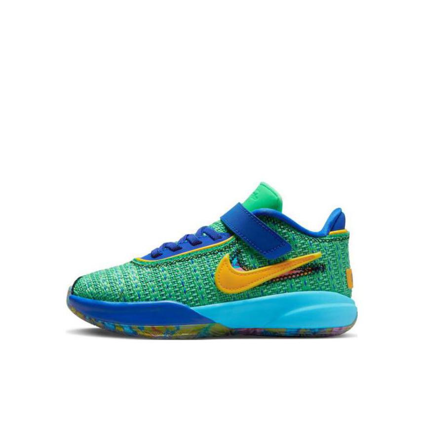 推荐商品：Nike LeBron 20 舒适减震 防滑耐磨 实战 儿童篮球鞋 小童/电子藻绿/大学金/游戏宝蓝