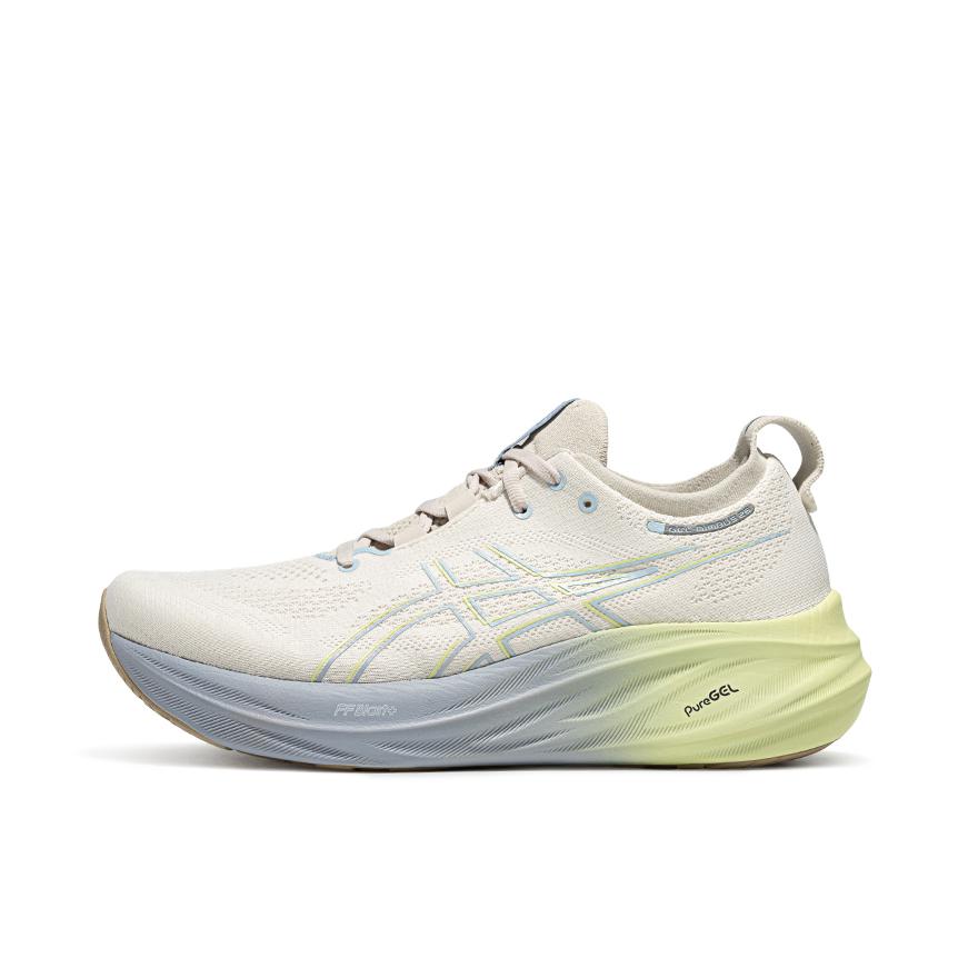 推荐商品：Asics/亚瑟士 Gel-Nimbus 26 跑鞋 缓震轻量回弹防滑耐磨舒适轻便稳定支撑马拉松短跑 白色/紫色/绿色