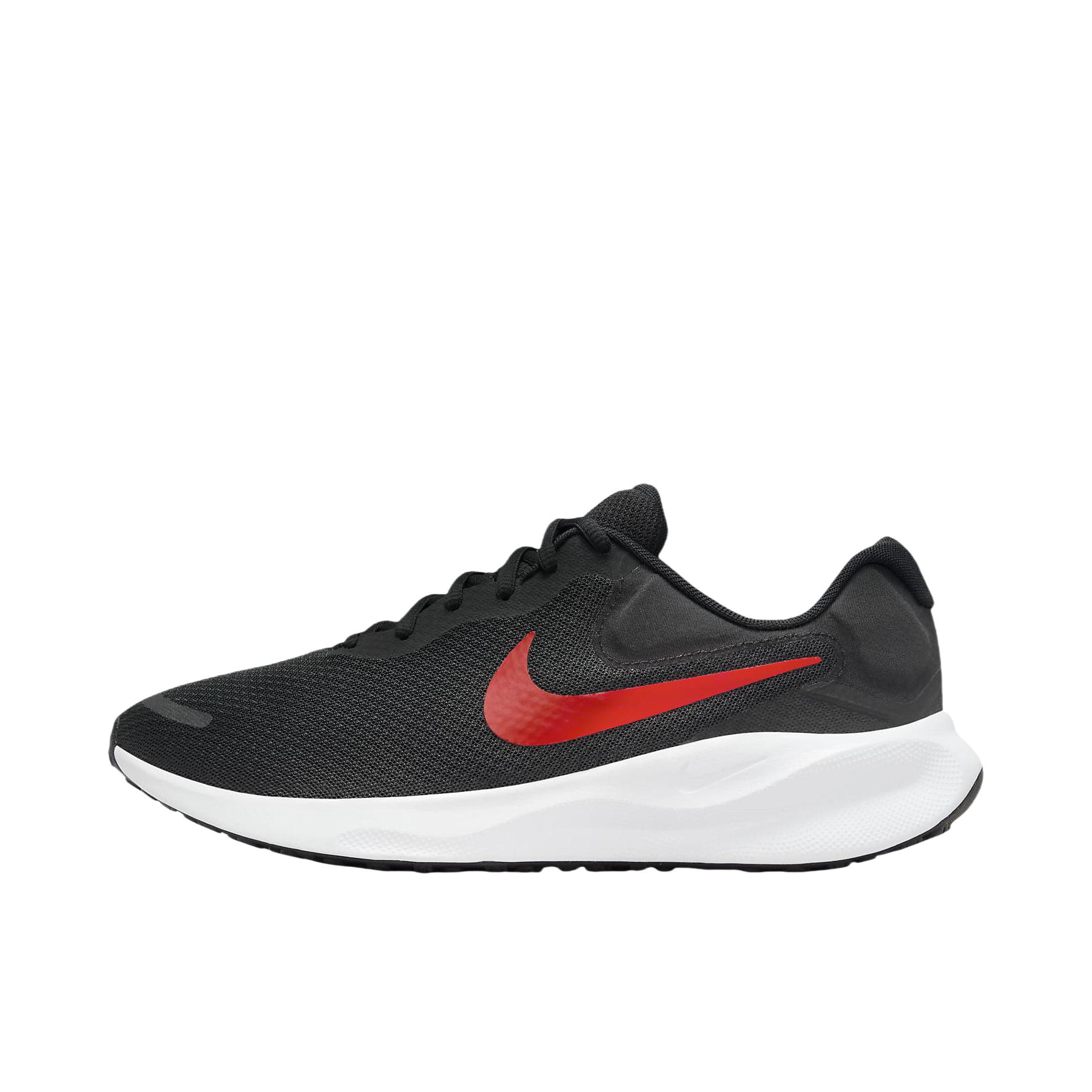 推荐商品：Nike Revolution 7 跑鞋 舒适百搭耐磨透气减震休闲运动支撑训练轻便易穿脱 黑色/红色