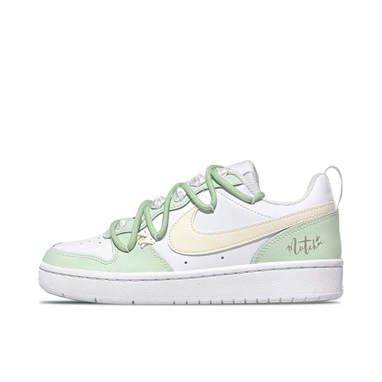 推荐商品：【定制球鞋】 Nike Court Borough 板鞋 防滑防水轻便减震手绘减龄做旧甜酷高街合成革甜妹包裹性复古婚鞋增高小白鞋薄底秋冬脏脏鞋 女款/抹茶耶耶