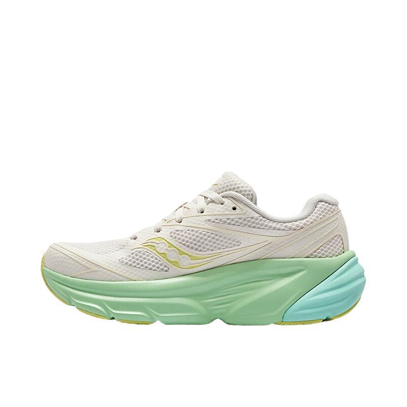 推荐商品：Saucony/索康尼 GUARD AMR 卫士 缓震透气 防滑耐磨 通勤 慢跑 锻炼 复古 增高 跑鞋 女款/米白色/绿色