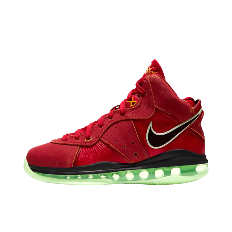 推荐商品：Nike Air Max LeBron 8 詹姆斯 复古涂鸦 减震回弹 合成革 支撑 舒适百搭 防滑耐磨 篮球鞋 GS/大红/黑色