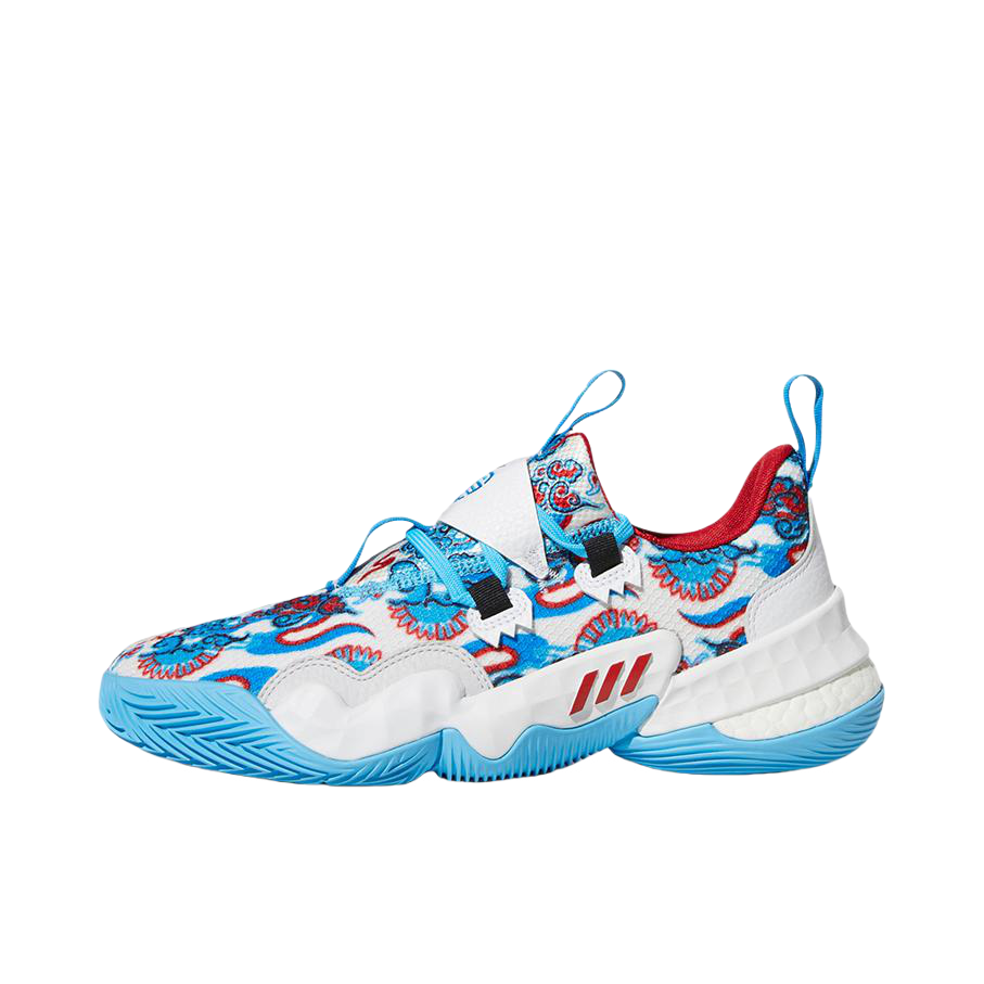推荐商品：adidas Trae Young 1 特雷杨1代 篮球鞋 防滑耐磨舒适减震轻便圆头时尚复古实战训练包裹性 白色/蓝色/红色
