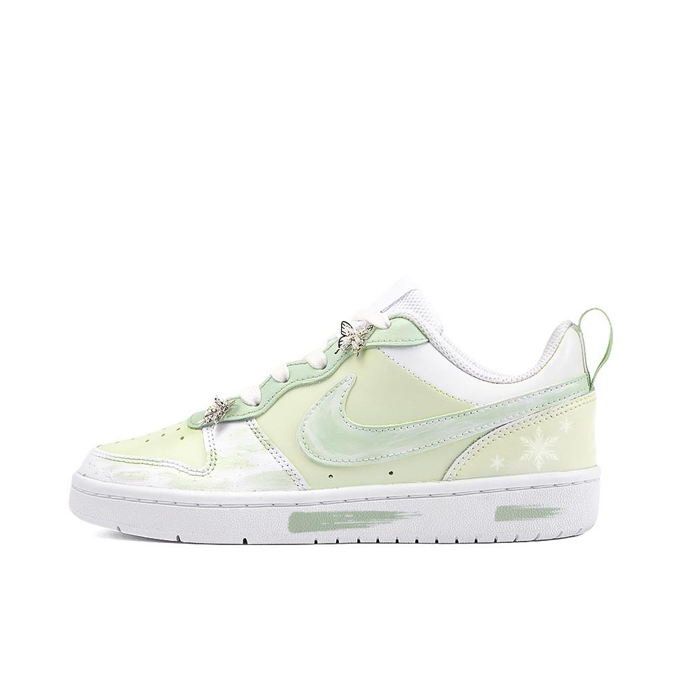 推荐商品：【定制球鞋】 Nike Court Borough 板鞋 防滑防水轻便减震手绘减龄做旧甜酷高街合成革甜妹包裹性复古婚鞋增高小白鞋薄底秋冬脏脏鞋 GS/恋爱星期二