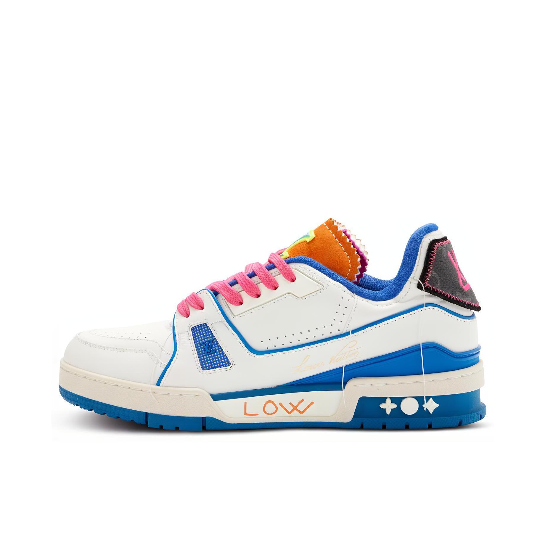 推荐商品：Louis Vuitton Trainer系列 时尚 牛皮 圆头 防滑 轻便 板鞋 圣特罗佩限定/白色/蓝色