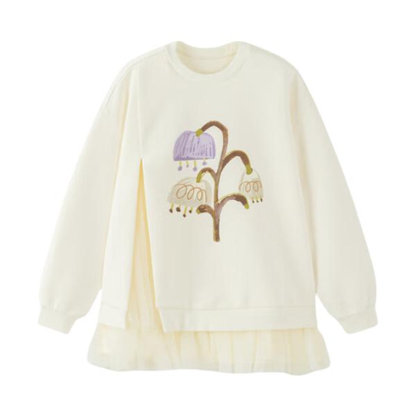 推荐商品：minibala/迷你巴拉巴拉童装 拼接印花圆领卫衣 女中童 231323121006 奶白