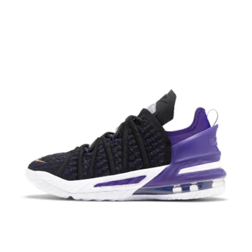 推荐商品：Nike Zoom LeBron 18 詹姆斯 篮球鞋 透气防滑耐磨实战支撑织物合成革 GS/黑色/紫色