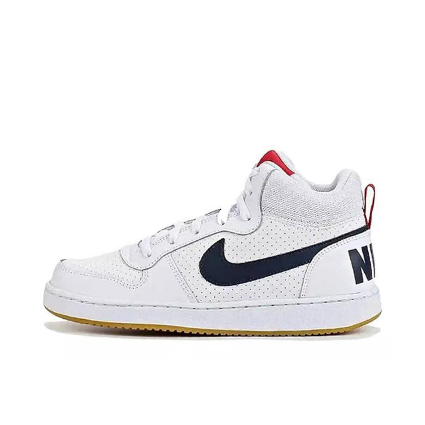 推荐商品：Nike Court Borough 板鞋 复古舒适透气防滑耐磨轻便防水耐穿 White Obsidian 大童/白色/蓝色/红色