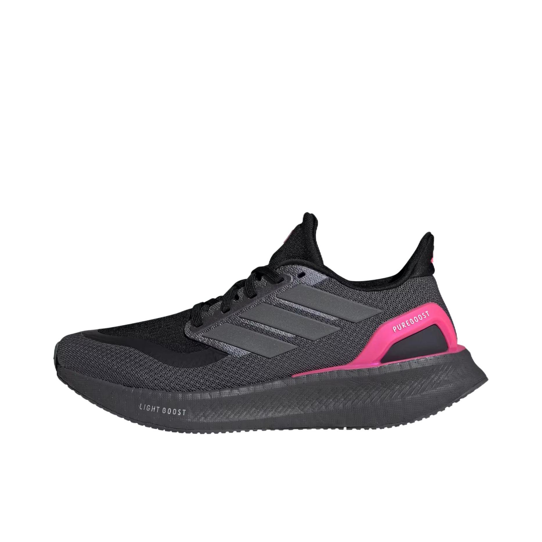 推荐商品：adidas PUREBOOST 5 跑鞋 舒适缓震防滑耐磨回弹轻便短跑网布支撑随心畅跑 黑色/粉色