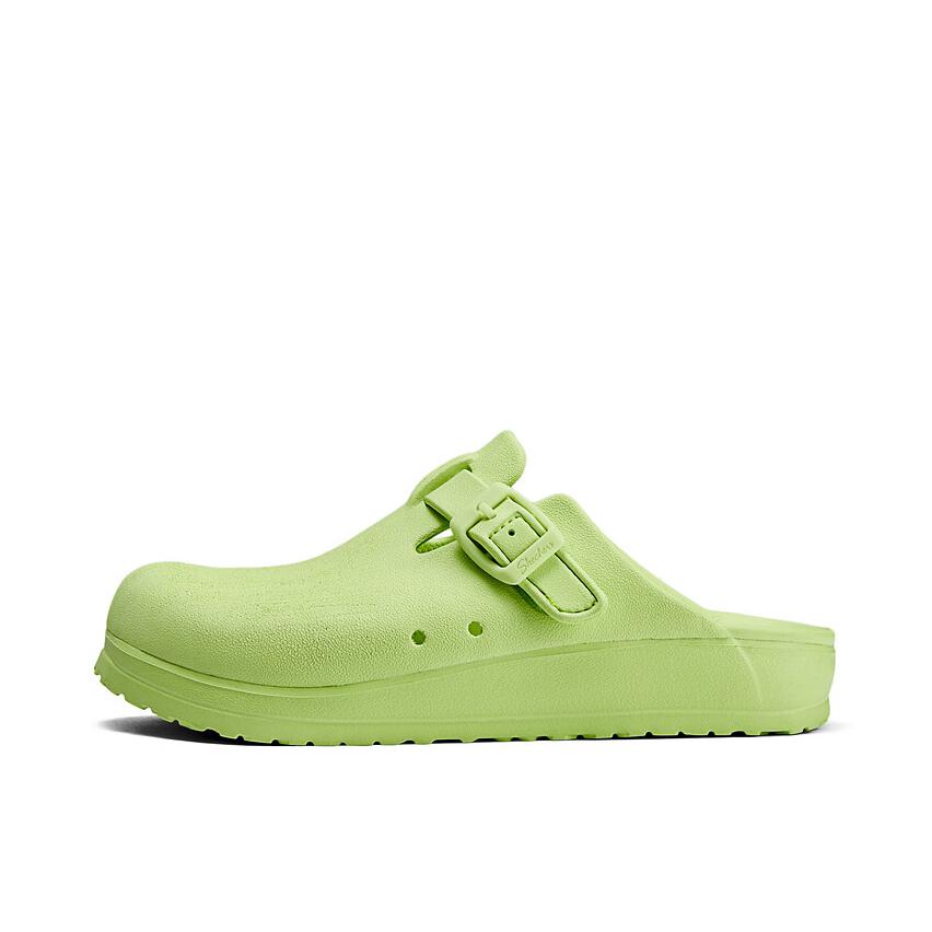 推荐商品：Skechers/斯凯奇 Sandals 防滑轻质 透气外穿 防磨软底 包头 一脚蹬 平跟 凉鞋 女款/柠檬色