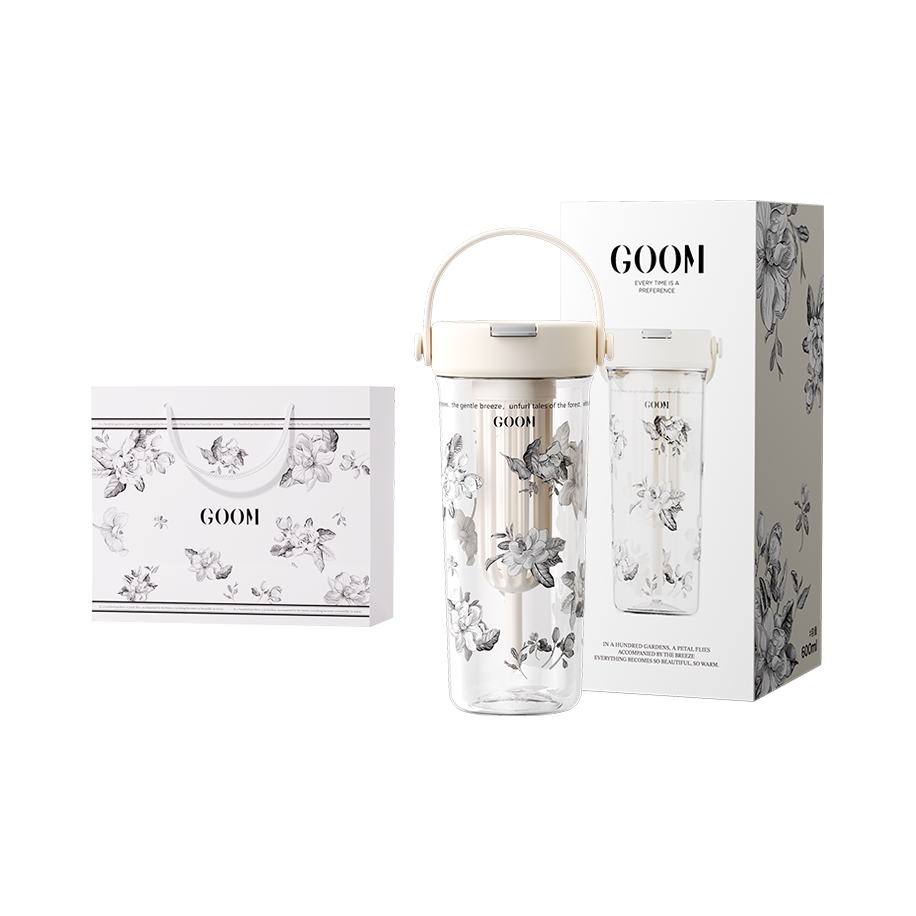 推荐商品：GOOM 艺术手绘栀子花系列 600ML 一杯双饮 tritan材质 塑料水杯