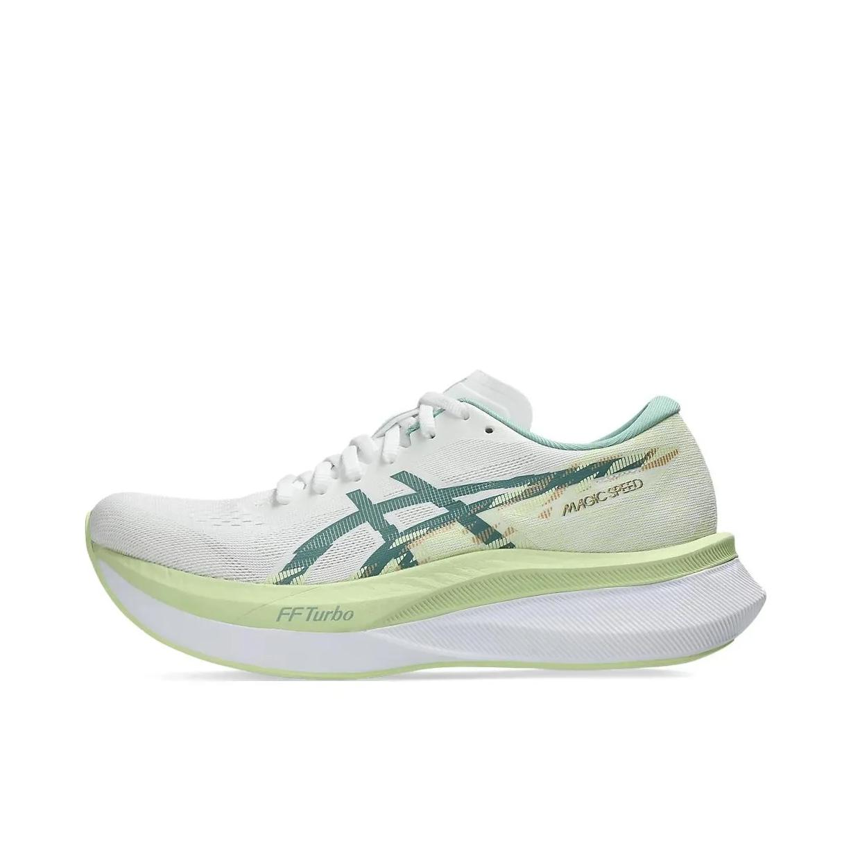 推荐商品：Asics/亚瑟士 Magic Speed 4 跑鞋 碳板轻便支撑轻量回弹竞速型长跑 女款/白色/青瓷