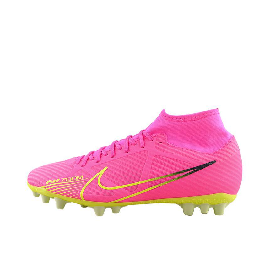 推荐商品：Nike Mercurial Superfly 9 Academy AG 中端 胶质短钉 人造草地 圆头 足球鞋 粉色/荧光绿