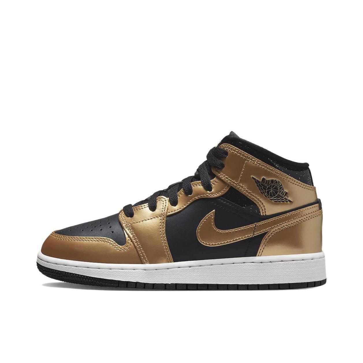推荐商品：Air Jordan 1 板鞋 运动休闲鞋 复古潮流支撑合成革 GS/中帮/黑色/金色