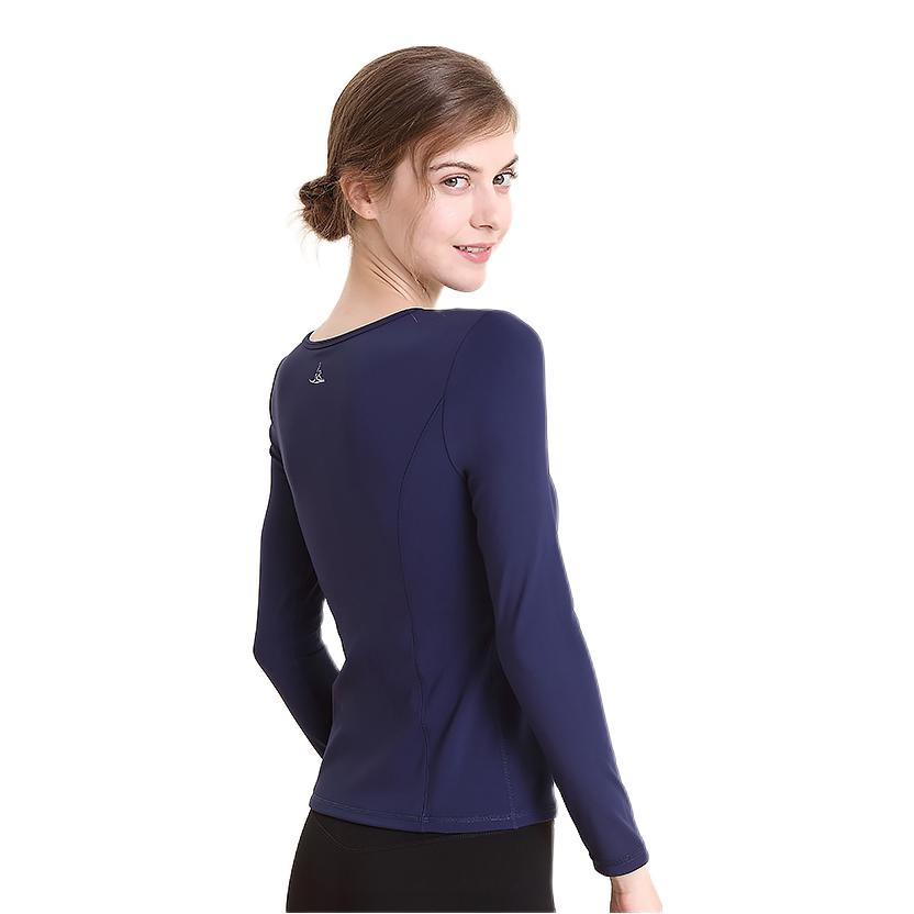 推荐商品：梵美人 纯色透气网纱拼接长袖瑜伽服 女装 F2018 深蓝