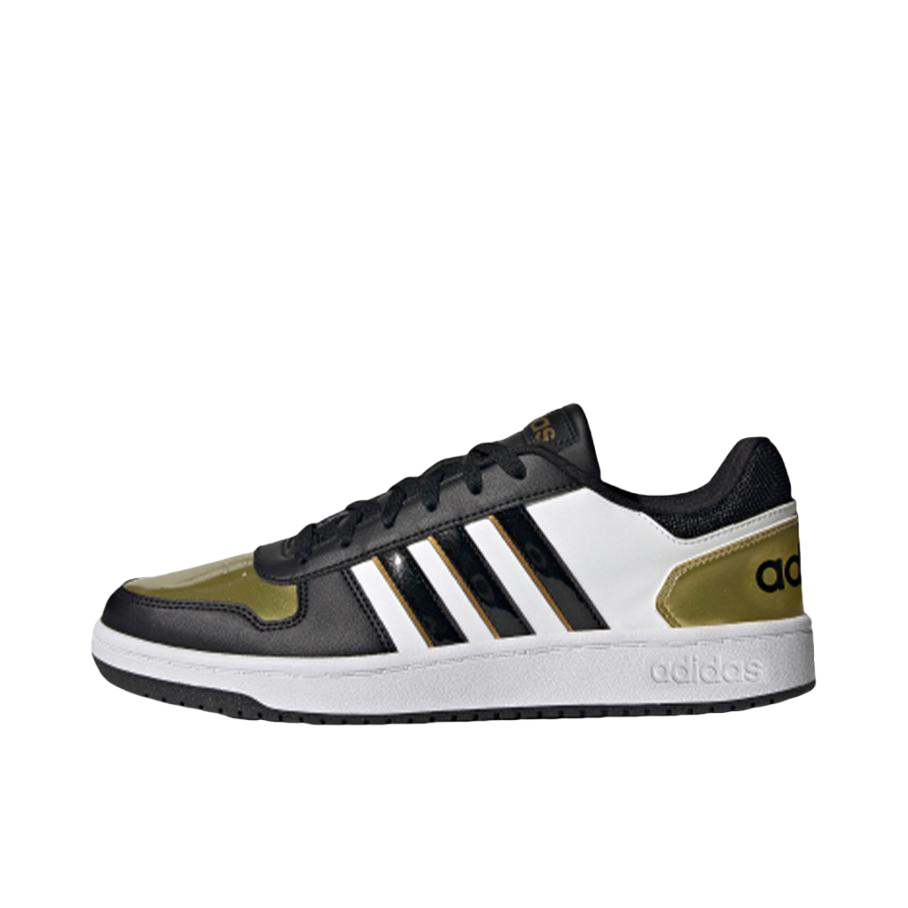 推荐商品：adidas Hoops 2.0 板鞋 简约百搭复古透气轻便舒适防滑耐磨圆头轻运动 黑色/金色/白色