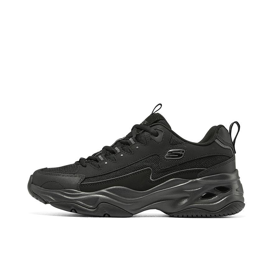 推荐商品：【赵露思同款】 Skechers/斯凯奇 D'Lites 4.0 老爹鞋 熊猫鞋 跑鞋 减震耐磨网面透气复古时尚增高厚底绑带运动休闲 黑色