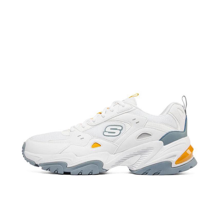 推荐商品：Skechers/斯凯奇  Stamina V2  机甲鞋二代  老爹鞋 跑步鞋 机能风绑带厚底增高缓震轻便   白色/蓝色