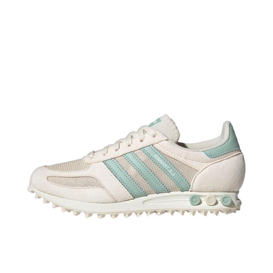 推荐商品：adidas LA Trainer 防滑耐磨 轻便舒适 透气 运动休闲鞋 女款/米白/绿色