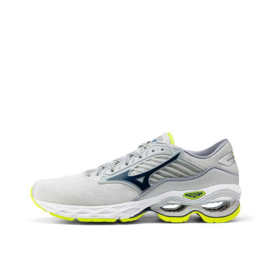 推荐商品：Mizuno/美津浓 Wave Creation 22 舒适减震 防滑耐磨 轻便 网布透气 百搭 织物 合成革 防水 马拉松 跑鞋 灰色/荧光绿