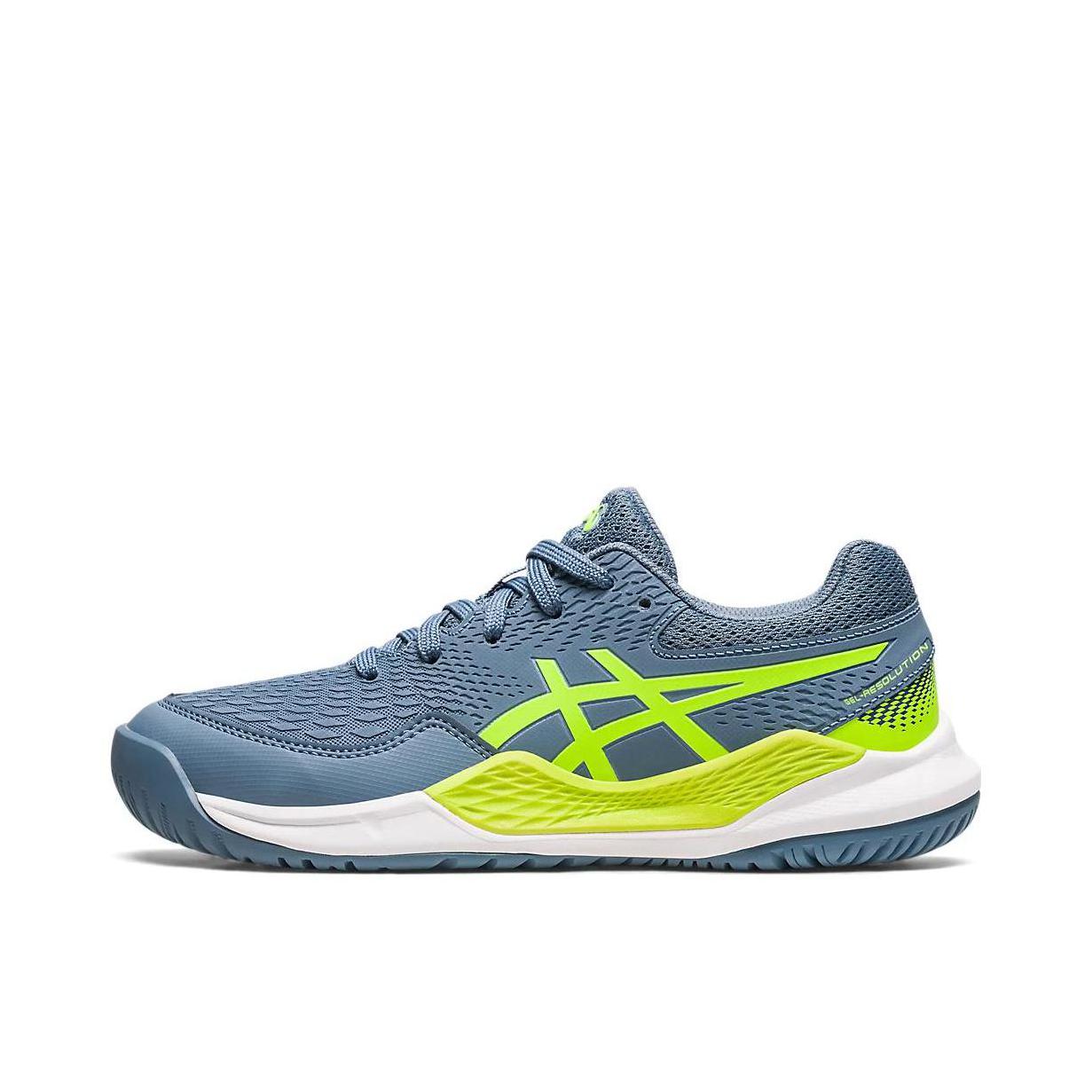 推荐商品：Asics/亚瑟士 Gel-Resolution 9 网面透气 防滑缓冲 稳定型 网球鞋  GS/蓝灰/荧光绿/白色