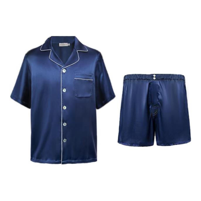 推荐商品：Solo seta 短袖油漆真丝单排扣睡衣 男女同款 Y23SS-08-256 蓝