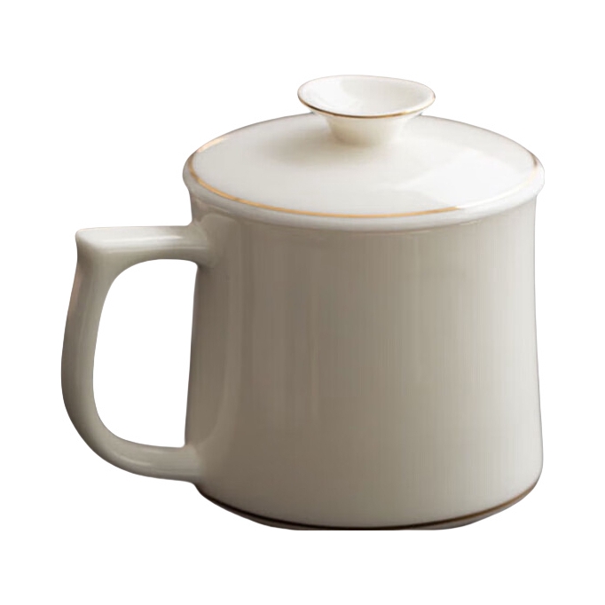 推荐商品：忆壶茶 传统描金款 300ml 陶瓷 办公带盖马克杯