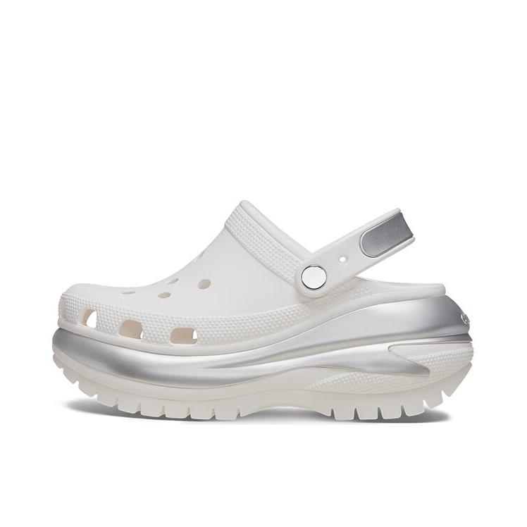 推荐商品：Crocs/卡骆驰 Classic Mega Crush Clog 防滑耐磨 轻便透气 包头 增高 沙滩 外穿 拖鞋 洞洞鞋 凉鞋 白色/银色
