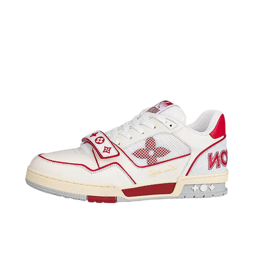 推荐商品：Louis Vuitton trainer 百搭复古 轻便平跟 花朵图案 牛仔布 板鞋 白色/大红