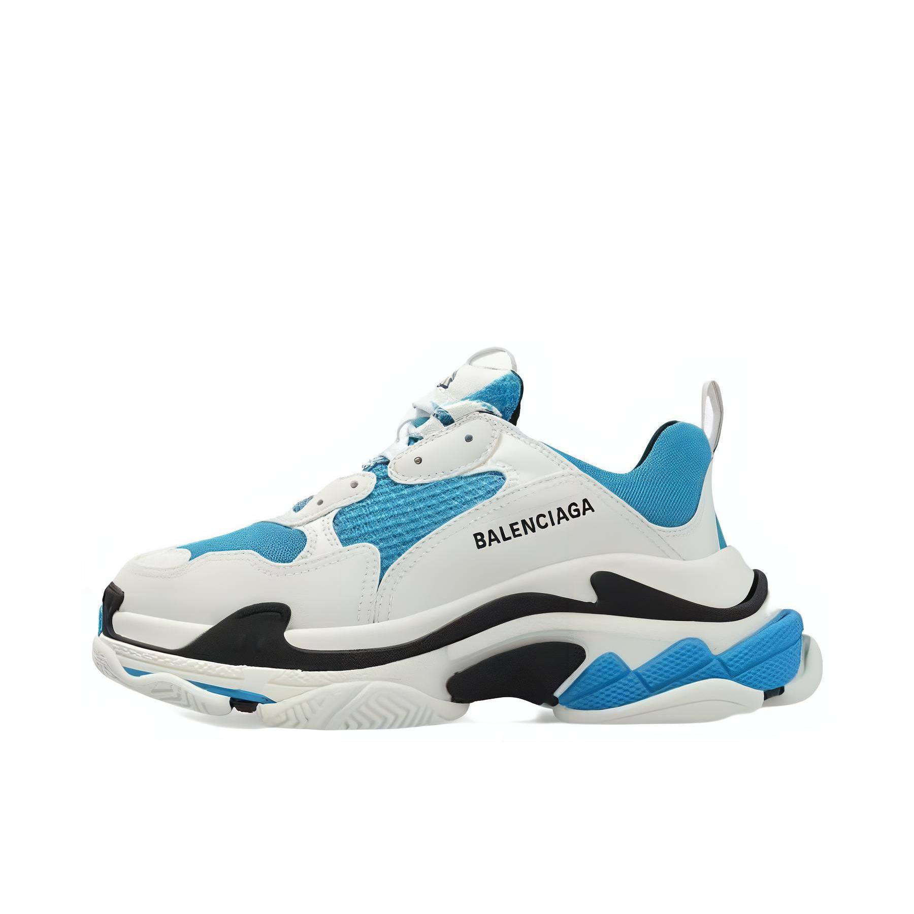 推荐商品：Balenciaga 巴黎世家  Triple S TRIPLE S CLEAR SOLE 复古简约 舒适百搭 防滑耐磨 减震轻便 厚底  圆头  网布  老爹鞋 白色/蓝色