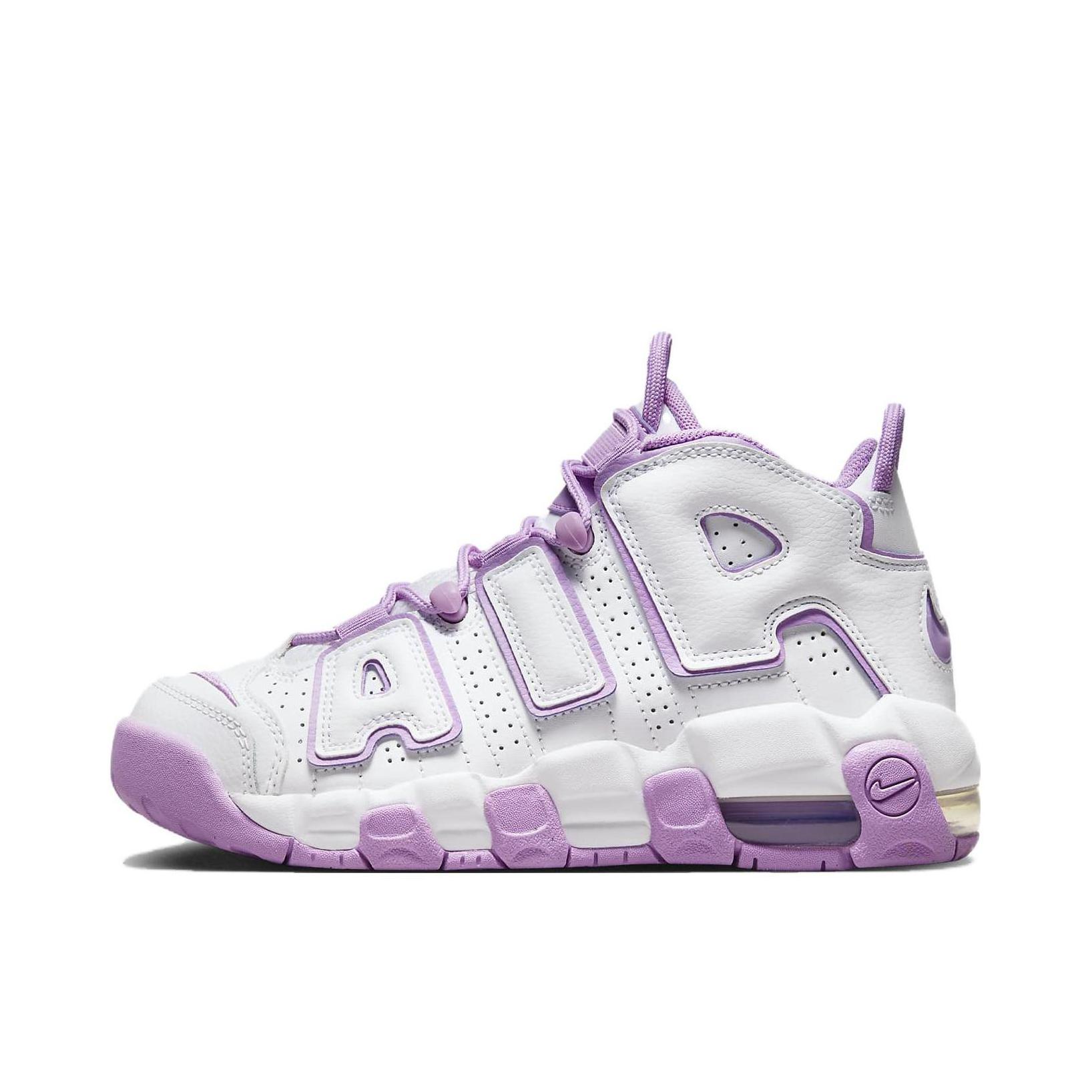 推荐商品：Nike Air More Uptempo 运动休闲鞋 缓震复古百搭防滑耐磨支撑圆头篮球风 白色/紫色